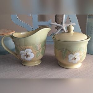 Beautiful Pfaltzgraff Creamer and Sugar Bowl Sage, Cream - Aurora Collection